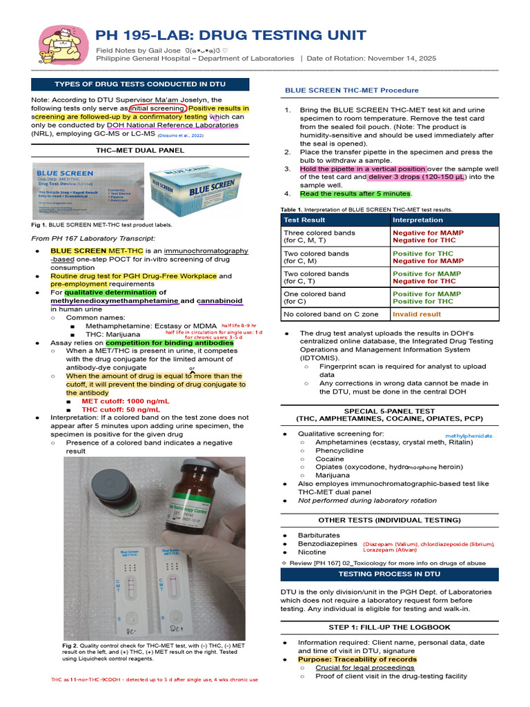 Drug Testing Procedures at PGH DTU | PDF | Drug Test | Psychoactive Drugs