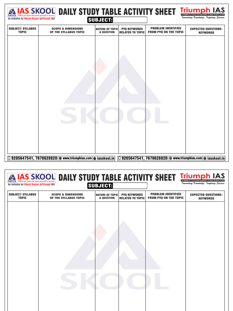 Daily Study Table for IAS Preparation | PDF