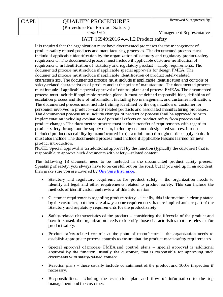 Product Safety Management Procedures | PDF | Safety | Business