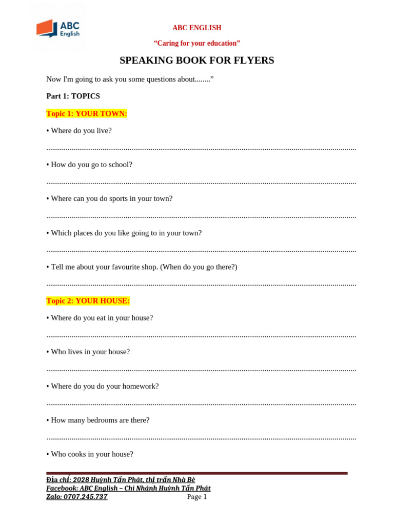 Speaking Book for Flyers: ABC English | PDF | Lunch