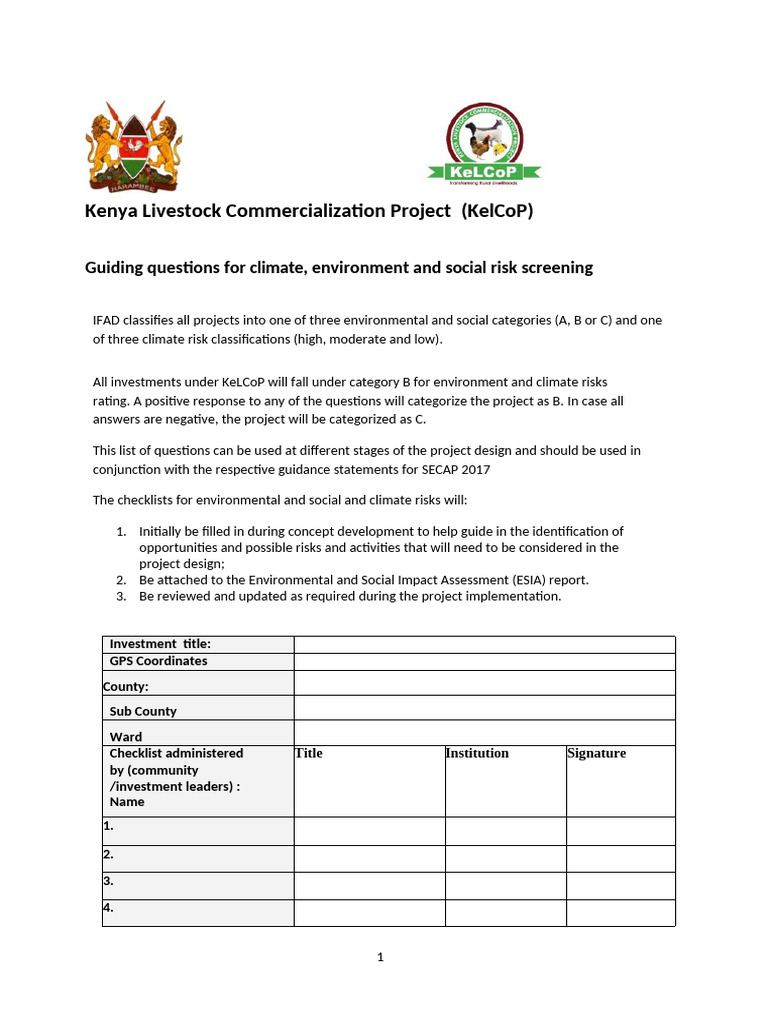 Kenya Livestock Project Risk Screening Guide | PDF | Agriculture | Wetland