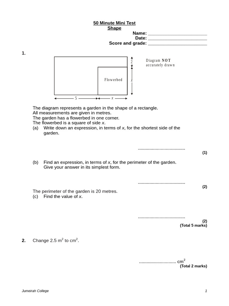 50-Minute Math Mini Test | PDF | Sphere | Triangle