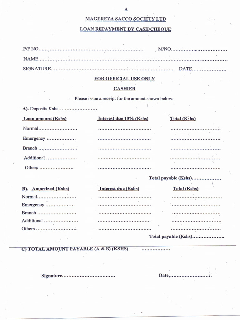 Loan Repayment by Cash Cheque Form | PDF | Loans | Demand For Money