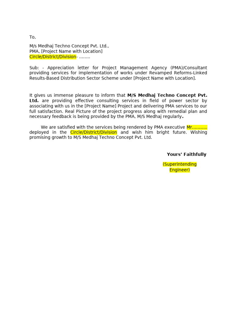 Reviewed Format of Appreciation Letter - Power | PDF