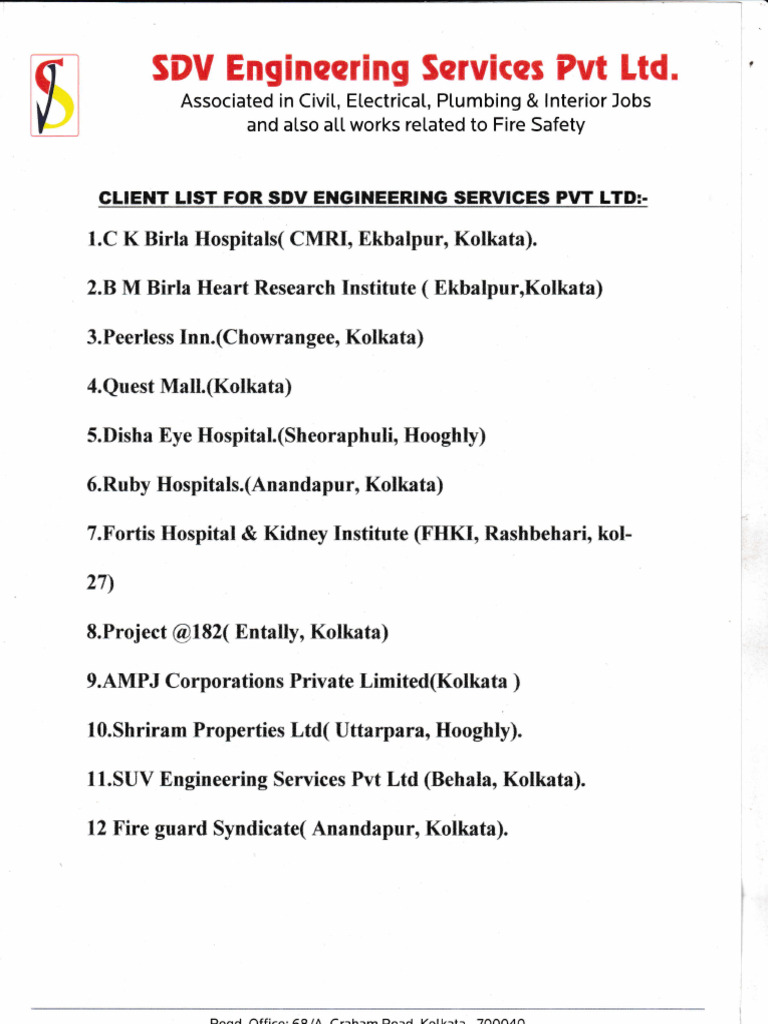 SDV Engineering Services Client List | PDF