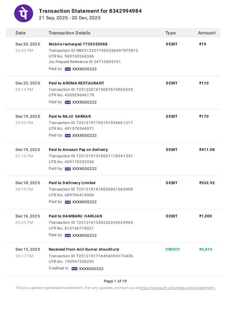 Transaction Statement Summary 2025 | PDF | Debit Card | Payments