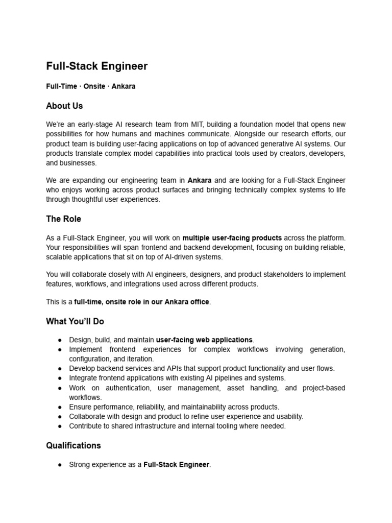 Full-Stack Engineer - Ankara | PDF | Computing | Information Technology