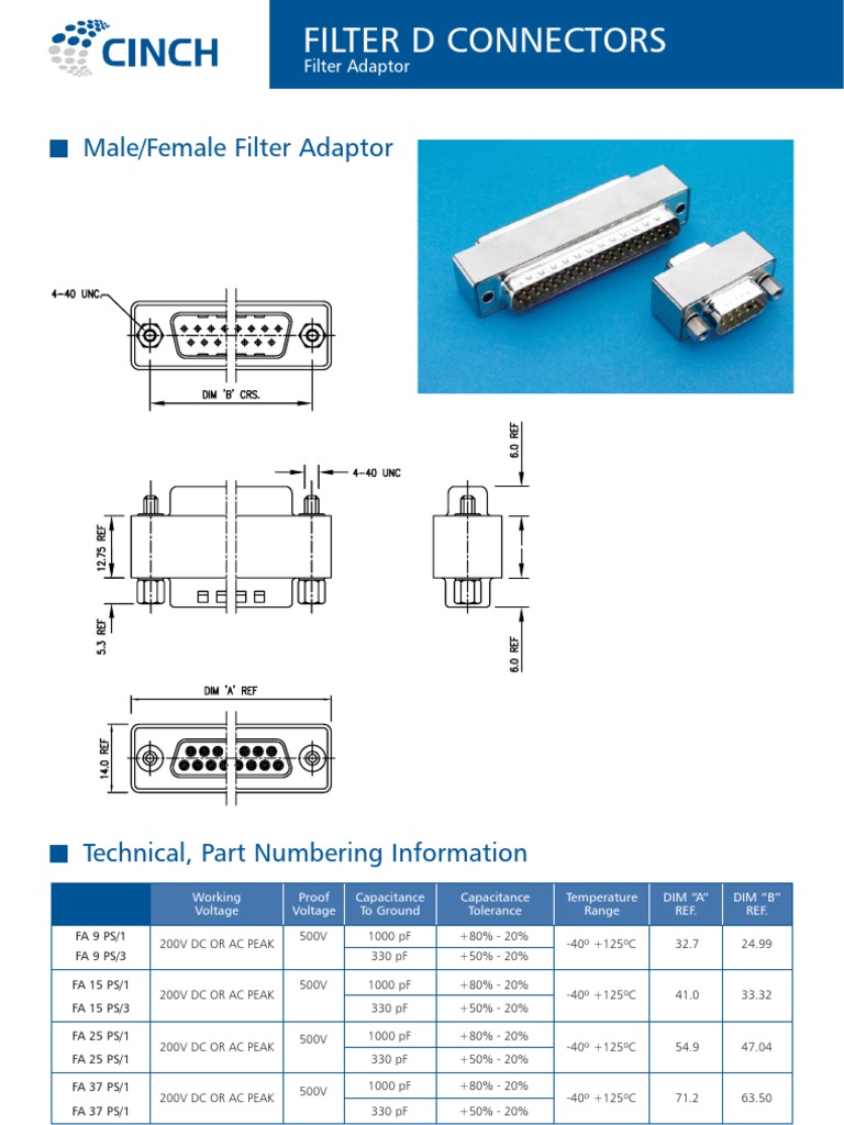 Male/Female Filter Adaptor Specifications | PDF | Electrical Connector ...