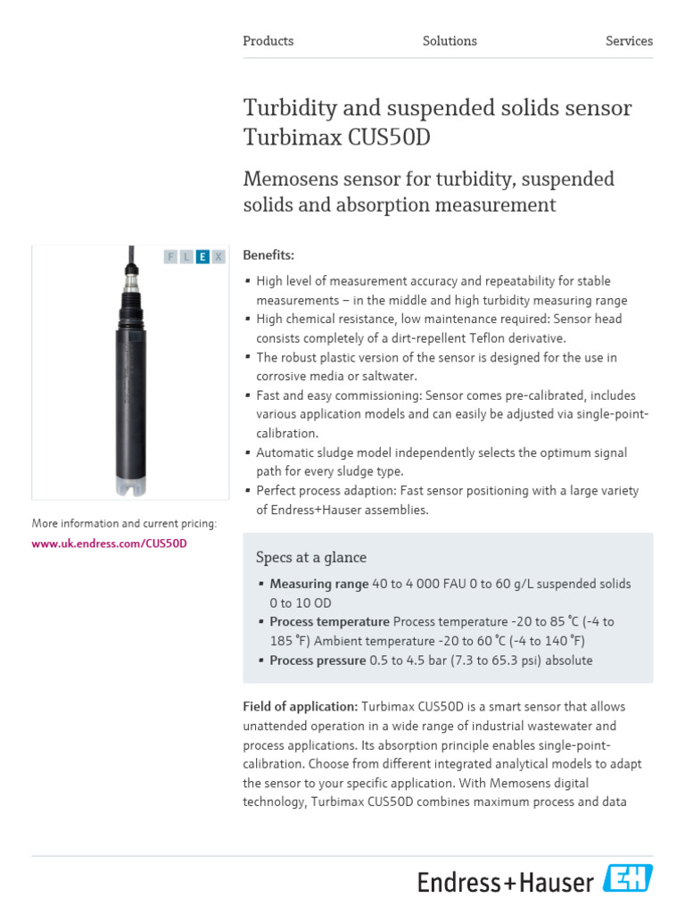Turbimax CUS50D: Smart Turbidity Sensor | PDF | Calibration | Solid