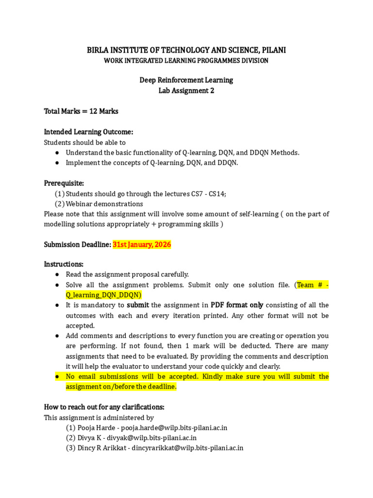 Deep Reinforcement Learning Lab Assignment | PDF | Algorithms | Applied ...