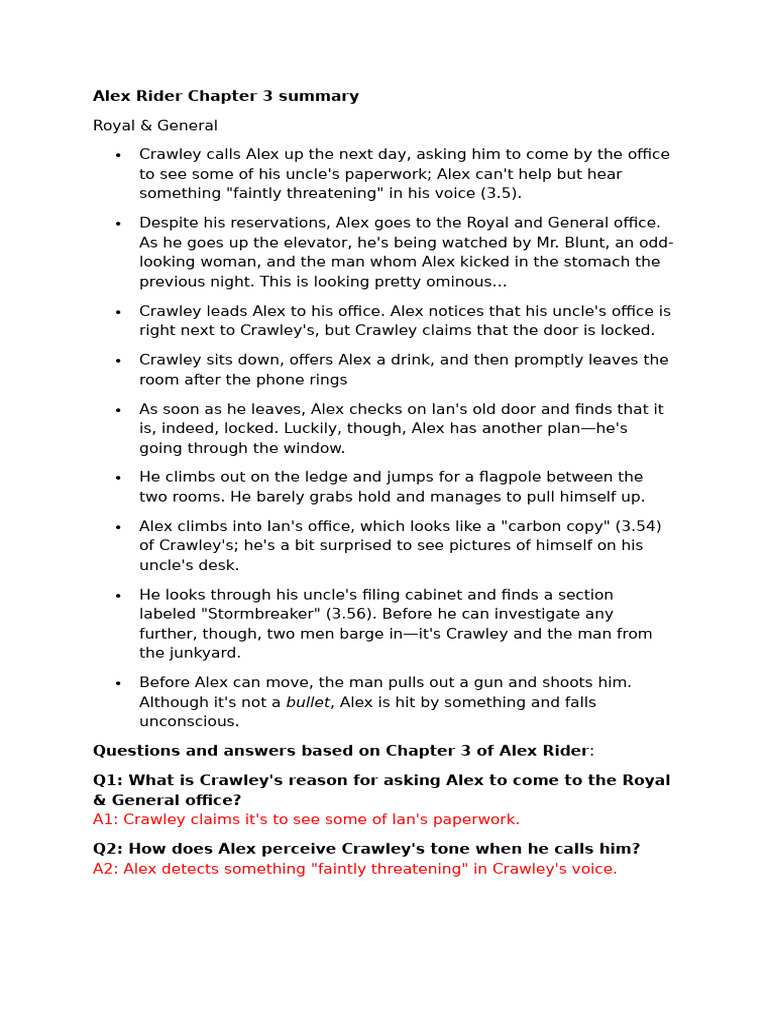 Alex Rider Chapter 3 Summary Analysis | PDF