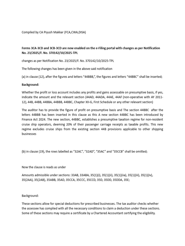 Updates to Tax Audit Forms 3CA-3CD | PDF | Expense | Payments