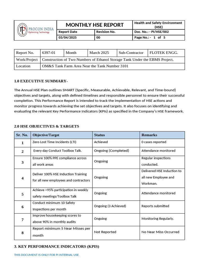 March 2025 HSE Performance Report | PDF | Occupational Safety And ...