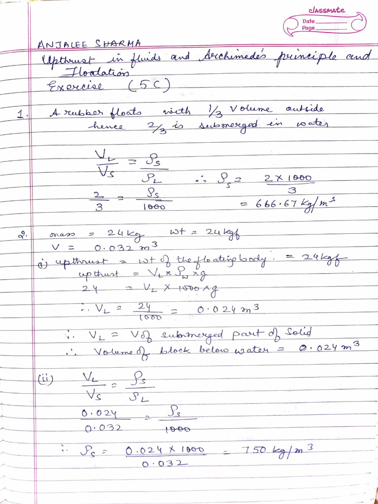 STD 9 Upthrust in Fluids (5C) | PDF