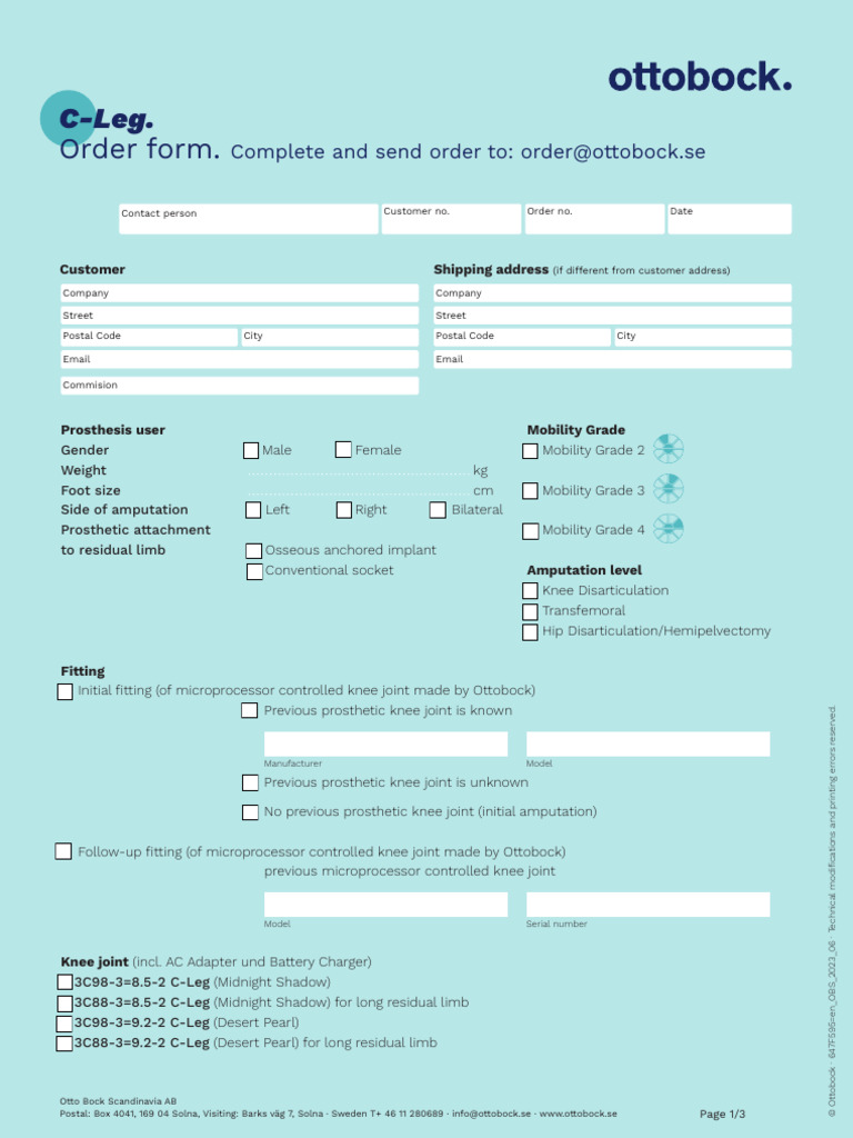 C-Leg Order Form OBS Interactive | PDF | Prosthesis | Amputation