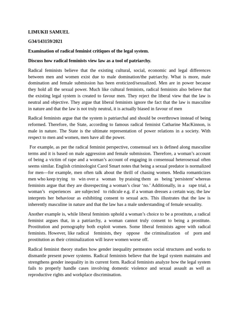 Radical Feminism and Legal Critique | PDF | Gender Studies | Feminism