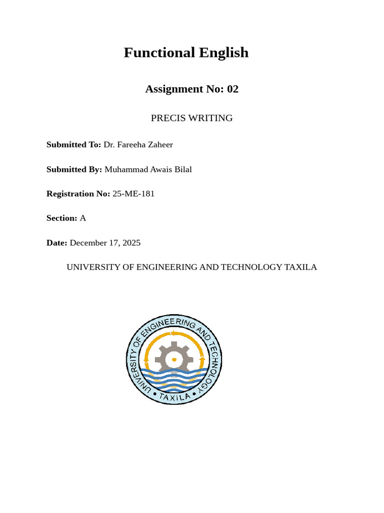 Functional English: Assignment No: 02 | PDF