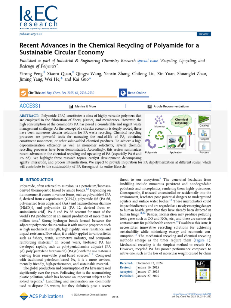 Advances in Polyamide Chemical Recycling | PDF | Catalysis | Hydrolysis