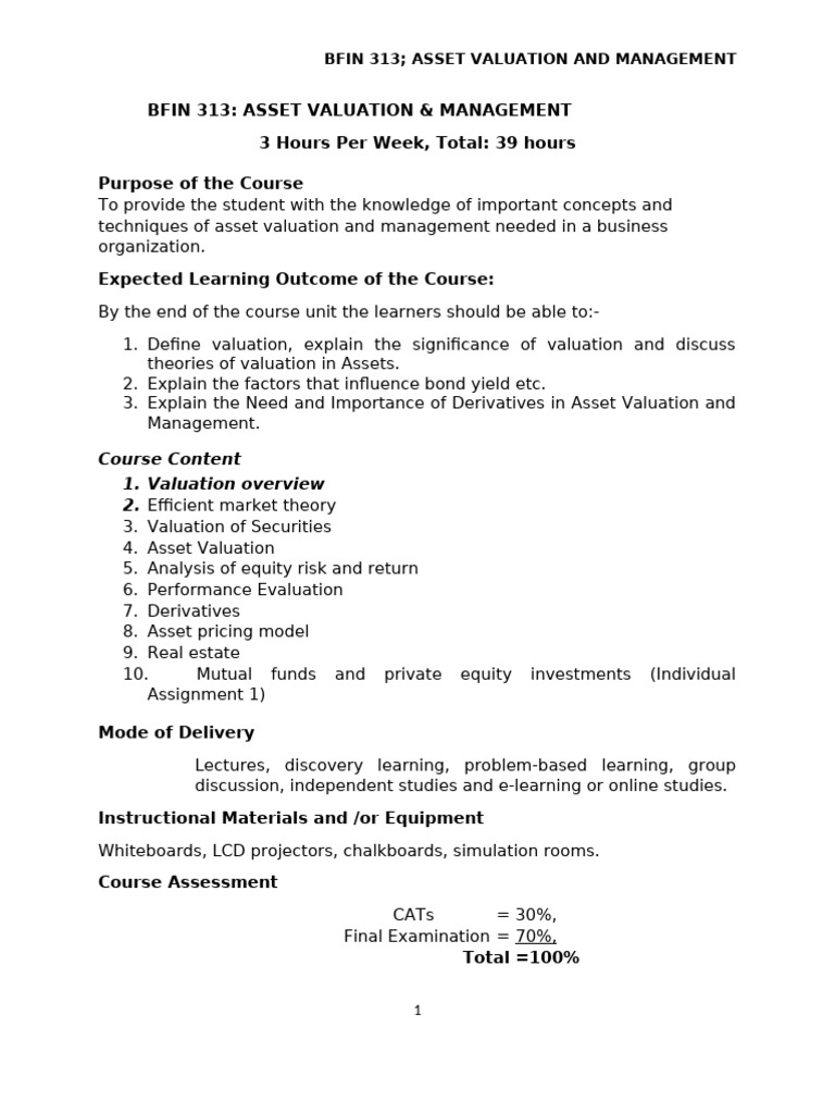 Asset Valuation and Management Course | PDF | Valuation (Finance ...