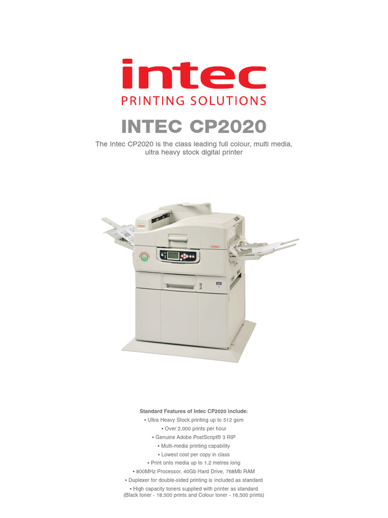 Intec CP2020: Heavy Stock Digital Printer | PDF | Windows Xp ...