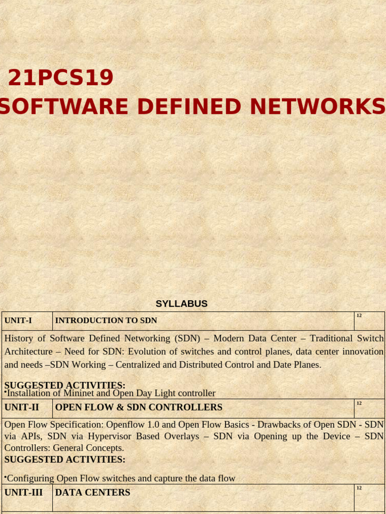 Software Defined Networking Syllabus | PDF | Computer Network | Cloud ...