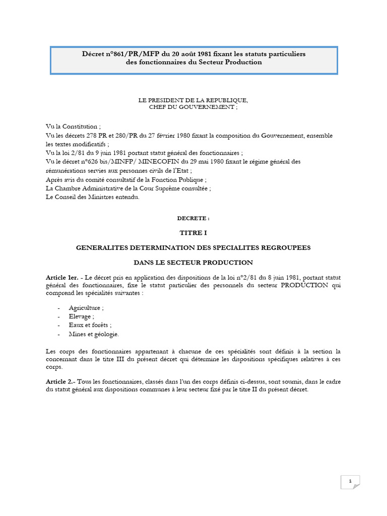 Statut des fonctionnaires du secteur production | PDF | Gouvernement
