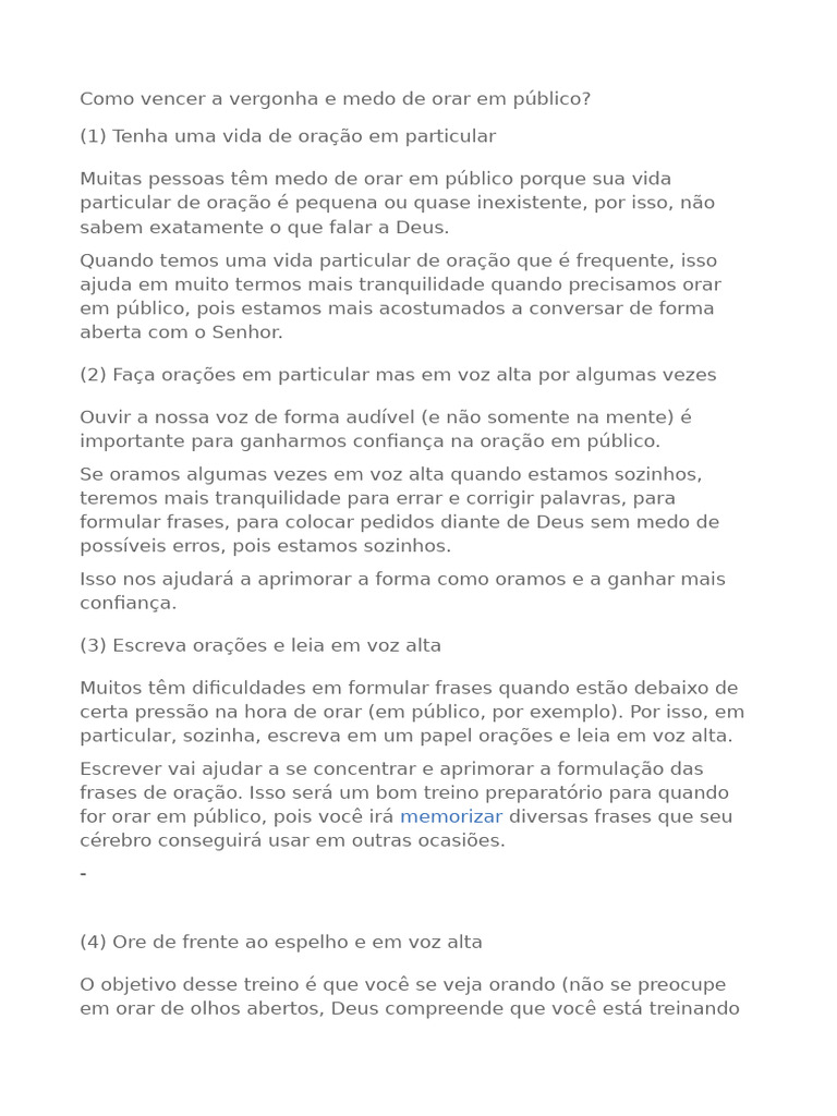 Como Superar o Medo de Orar em Público | PDF | Oração | Deus