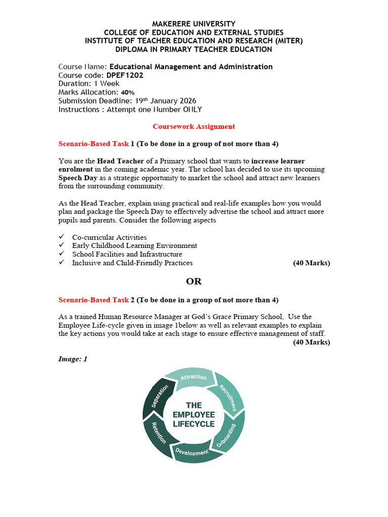 Coursework Assignment - Educational Management and | PDF