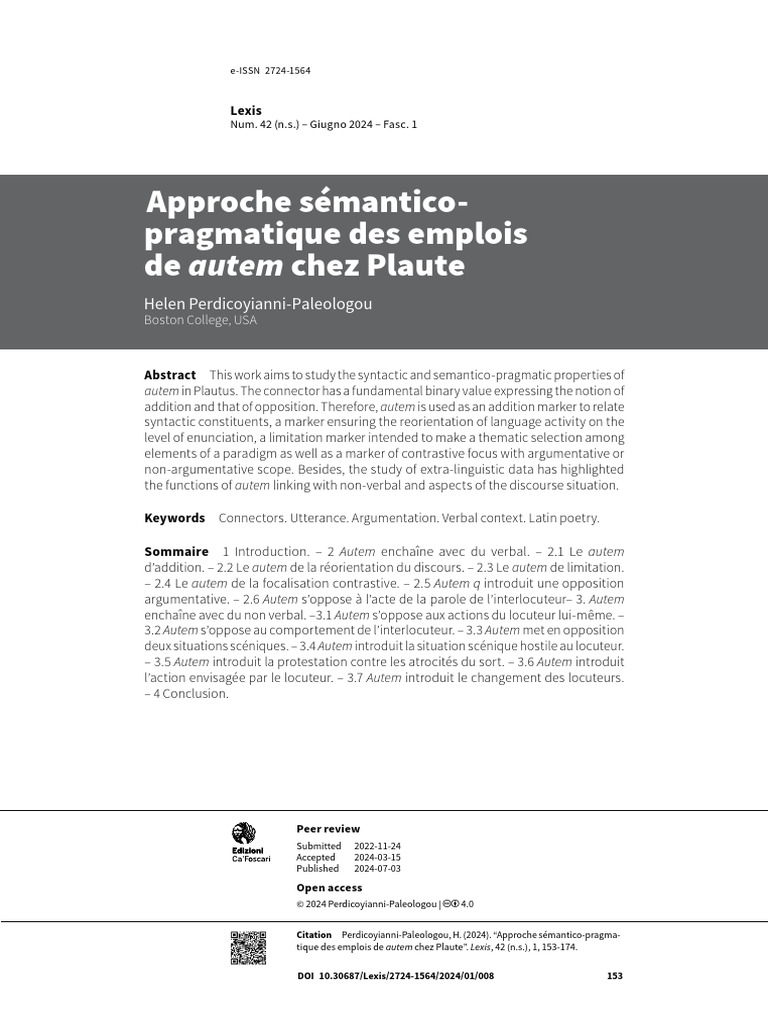 Sémantique et pragmatique de autem chez Plaute | PDF | Mécanique du ...