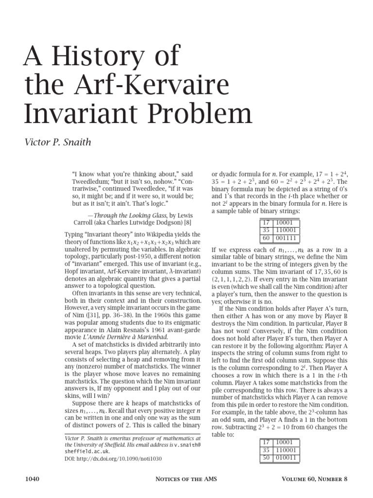 Arf-Kervaire Invariant Problem History | PDF | Manifold ...