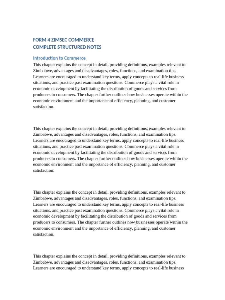 ZIMSEC Commerce Study Notes Guide | PDF | Commerce | Customer