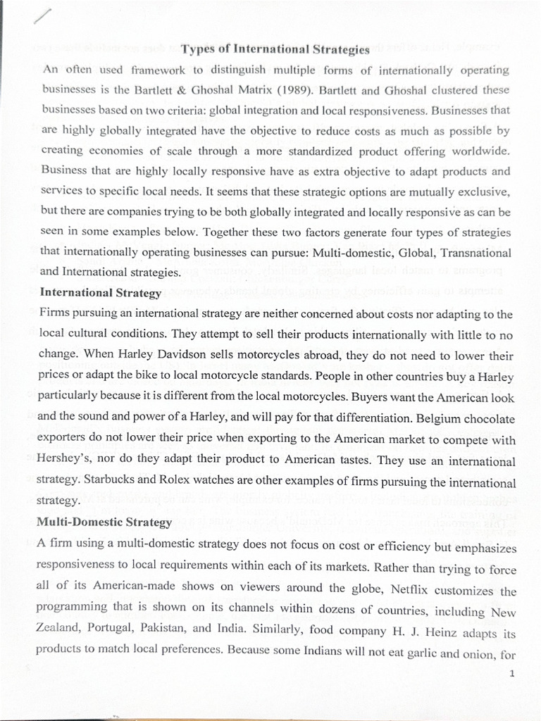Types of International Strategies | PDF