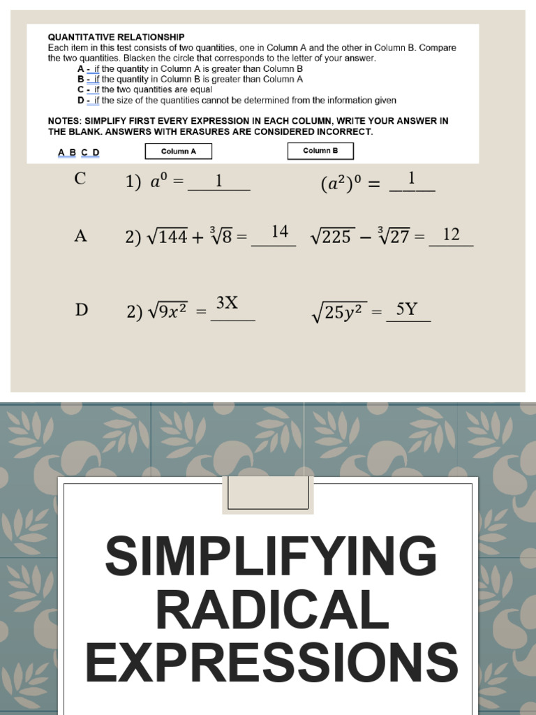 Simplifying Radical Expressions Guide | PDF | Number Theory | Arithmetic