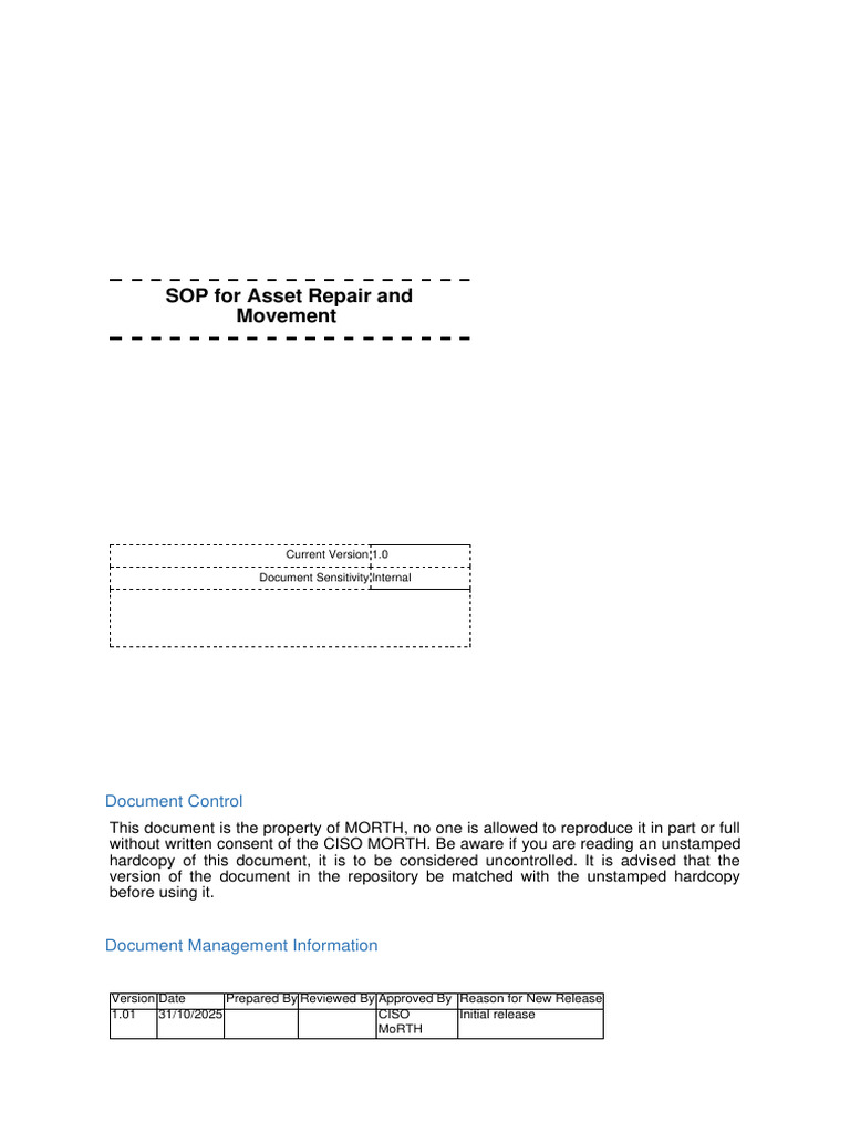 Asset Repair and Movement SOP | PDF | Regulatory Compliance | Business