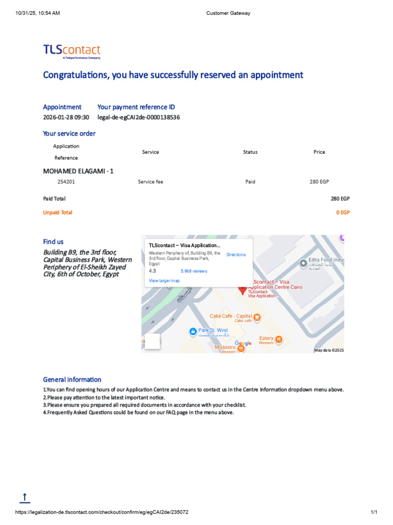 Visa Appointment Confirmation Details | PDF
