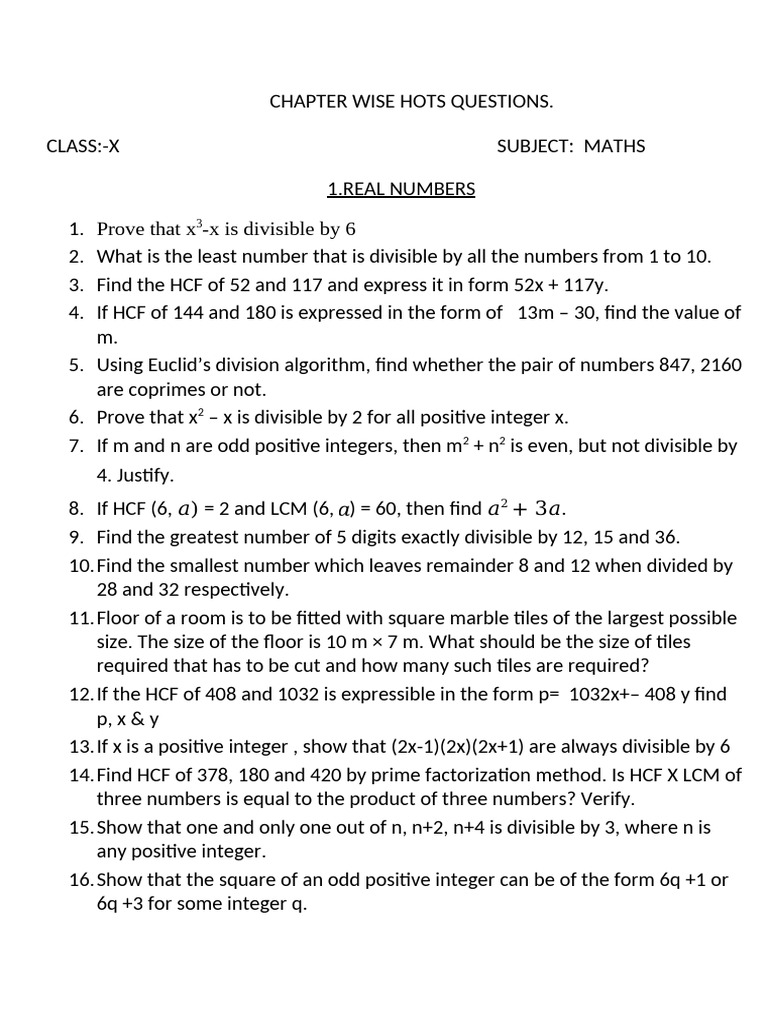 Class X Maths HOTS Questions Guide | PDF | Numbers | Algebra