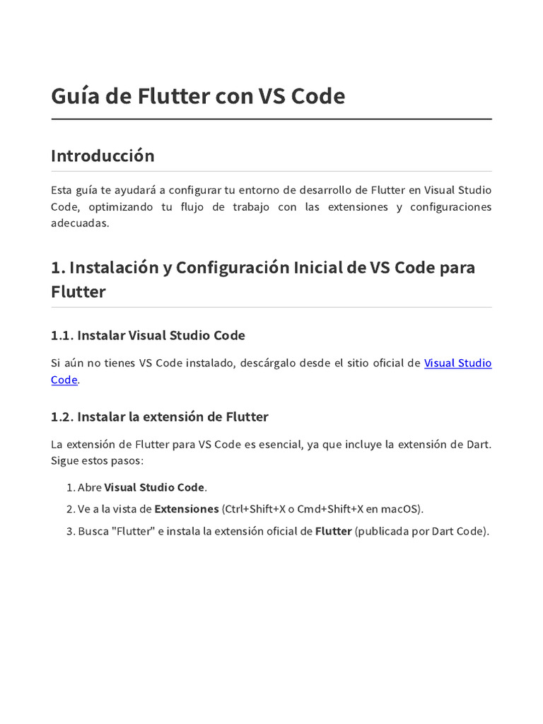 Guía de Flutter en VS Code: Configuración y Extensiones | PDF ...