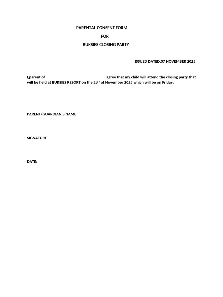 Parental Consent for Buksies Party | PDF