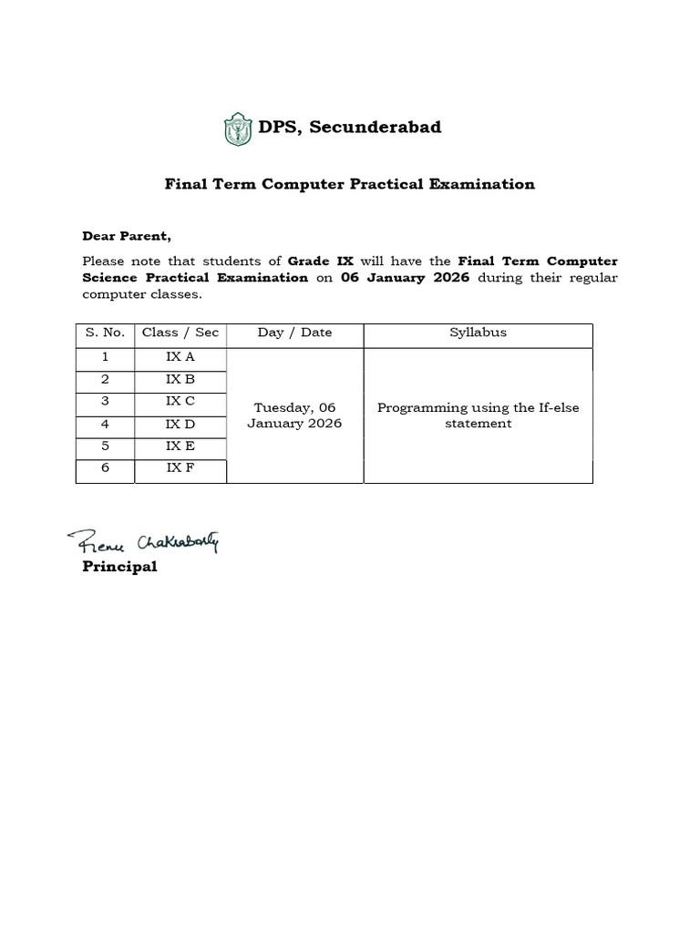 Grade Ix Final Term Computer Science Practical Examination Schedule | PDF