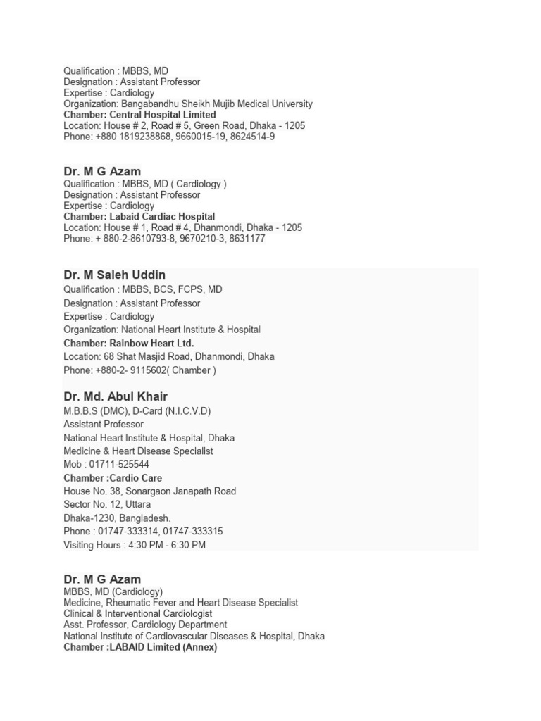 Top Cardiologists in Dhaka, Bangladesh | PDF | Doctor Of Medicine ...