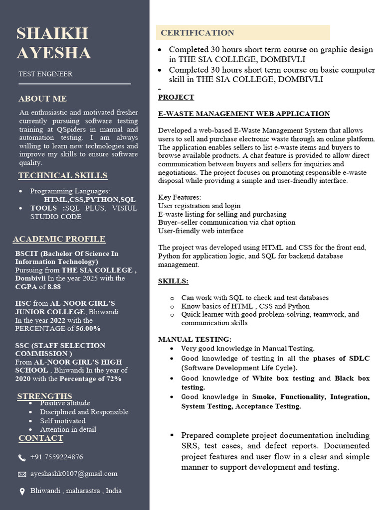 Resume (Ayesha Shaikh) | PDF | Usability | Software Development