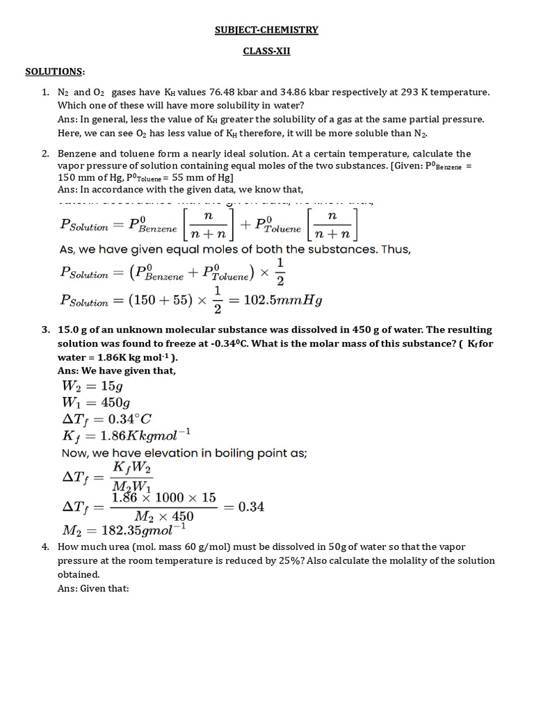 Chemistry Class XII Solutions Explained | PDF | Aldehyde | Chemical ...