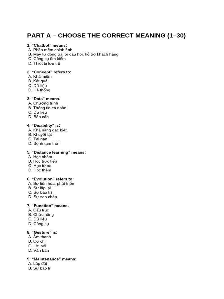 Part A - Choose The Correct Meaning (1-30) | PDF