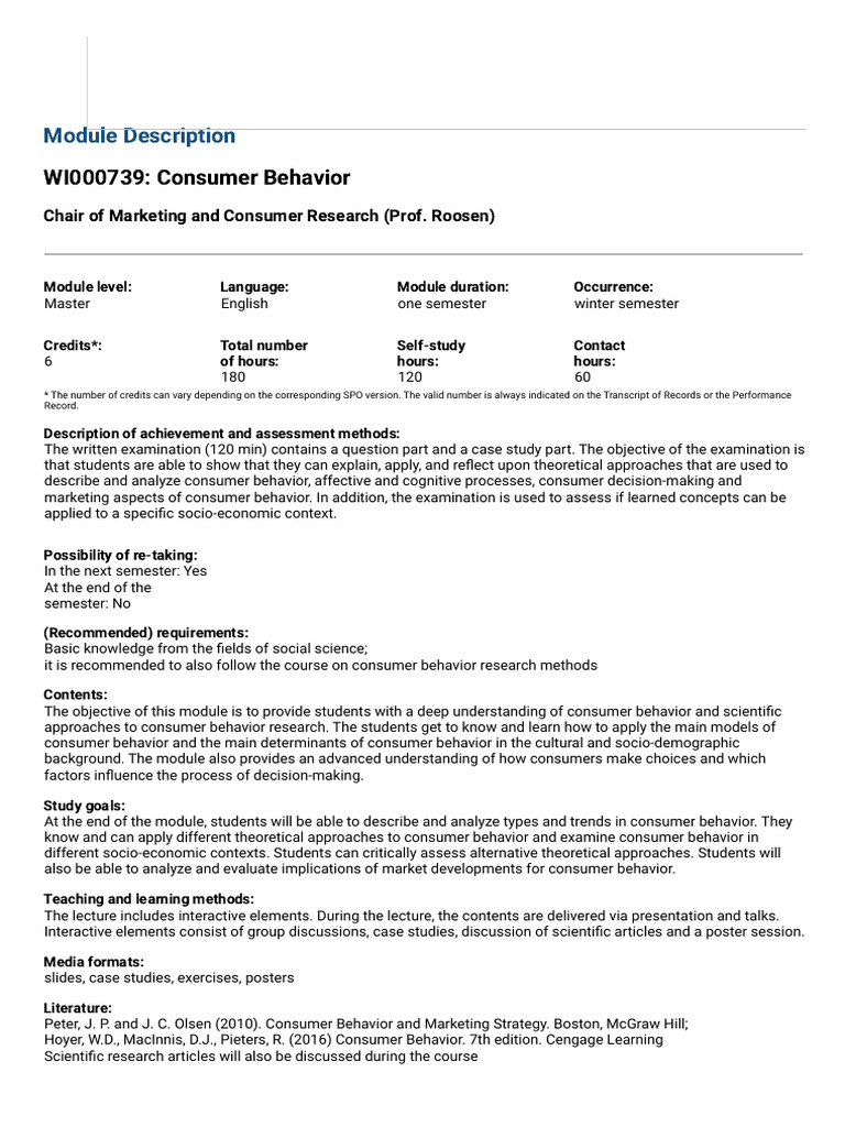Consumer Behavior Module Overview | PDF | Behavior | Consumer Behaviour