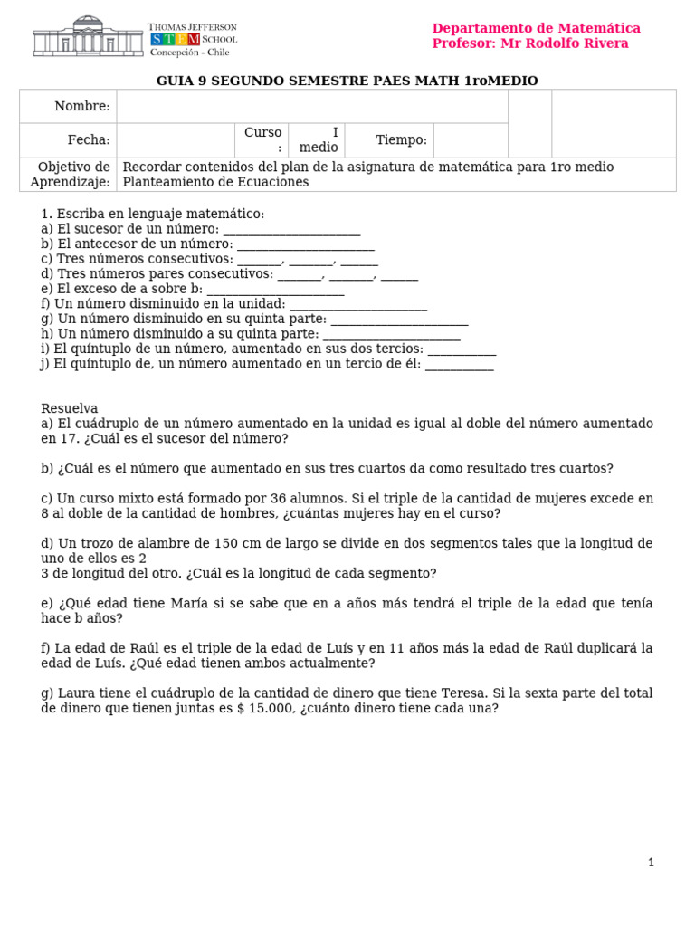 Guía 9 - PAES MATH - I Medio | PDF