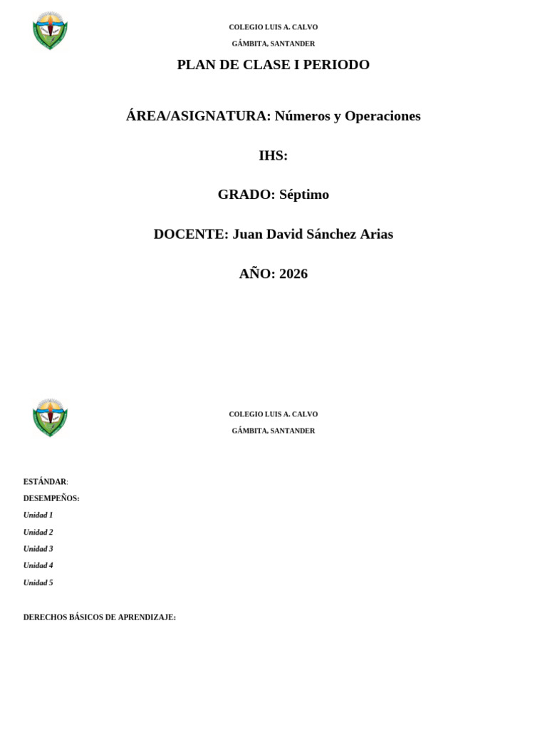 Plan de Clase Séptimo: Números y Operaciones | PDF