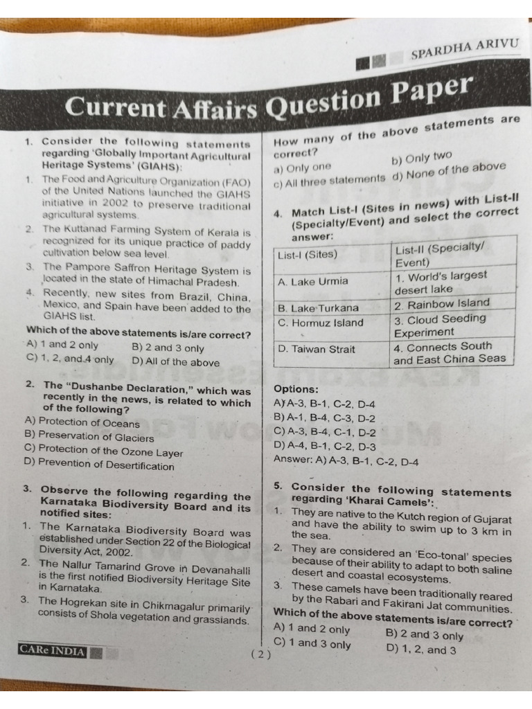 Question On Current Affairs 1 To 15 | PDF