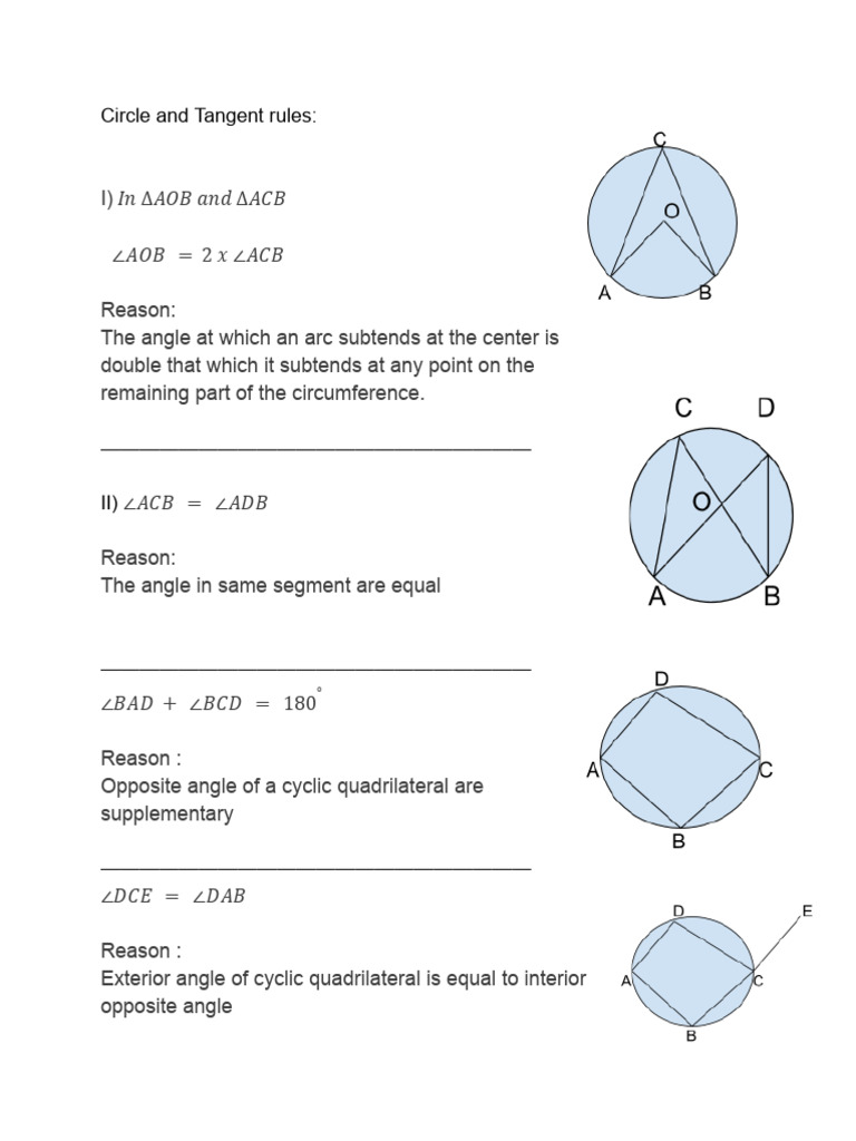 Circle and Tangent Angle Rules Explained | PDF