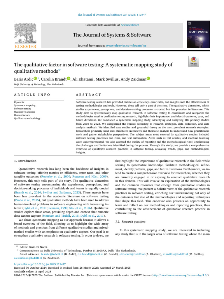 The Qualitative Factor in Software Testing - A Systematic Mapping Study ...