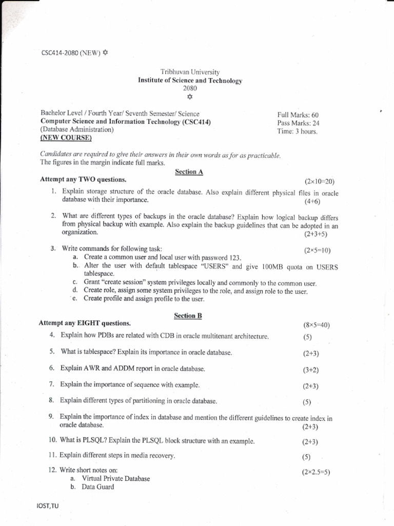Oracle Database Administration Exam Guide | PDF | Databases ...